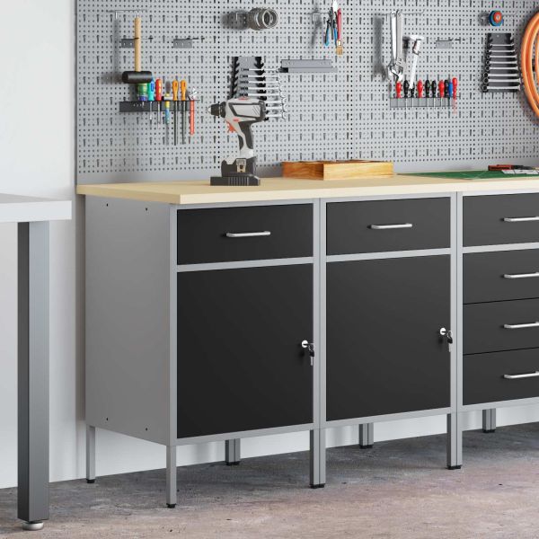 Работен кабинет с чекмедже 2 pcs Черен и Сив 100 x 55 x 85 см