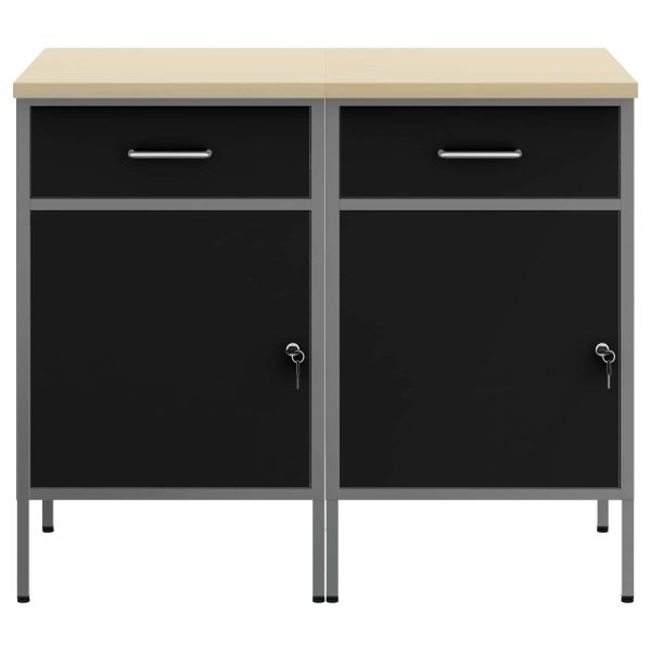 Работен кабинет с чекмедже 2 pcs Черен и Сив 100 x 55 x 85 см