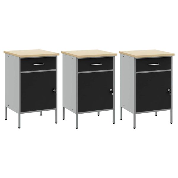Работен кабинет с чекмедже 3 pcs Черен и Сив 150 x 55 x 85 см