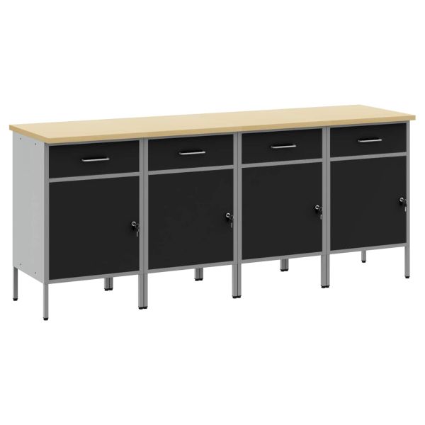 Работен кабинет с чекмедже 4 pcs Черен и Сив 200 x 55 x 85 см