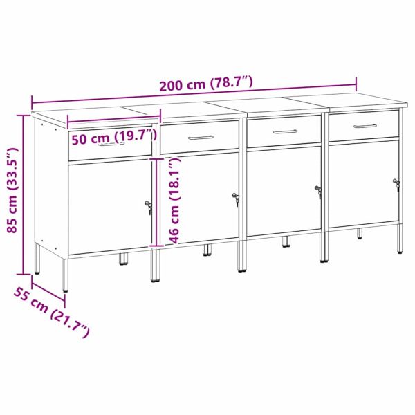Работен кабинет с чекмедже 4 pcs Черен и Сив 200 x 55 x 85 см