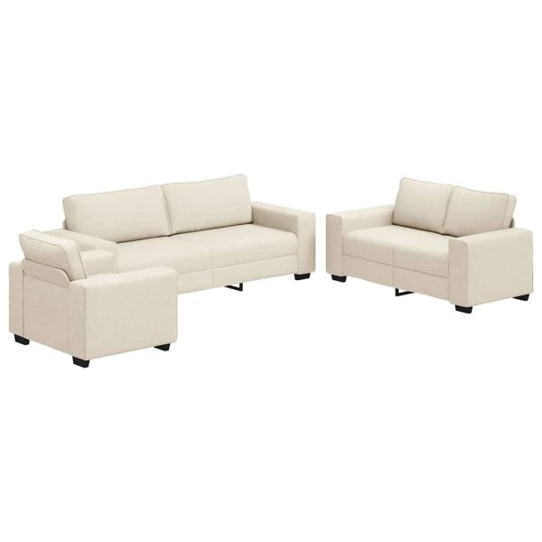 Диван 3 pcs Бежово 221 x 80 x 82 см Ленена смесена тъкан