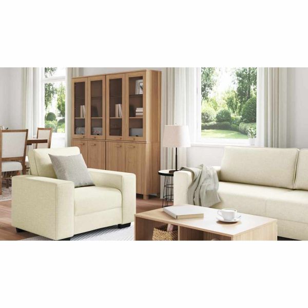 Диван 3 pcs Бежово 221 x 80 x 82 см Ленена смесена тъкан