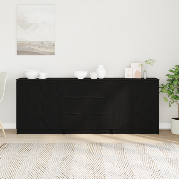 Служебен шкаф 3 pcs Черния дъб 180 x 30 x 70 см Инженерно дърво