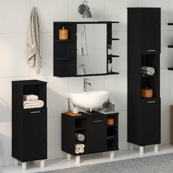 Комплект мебели за баня с рафт 4 pcs Черно 30 x 30 x 179,5 см