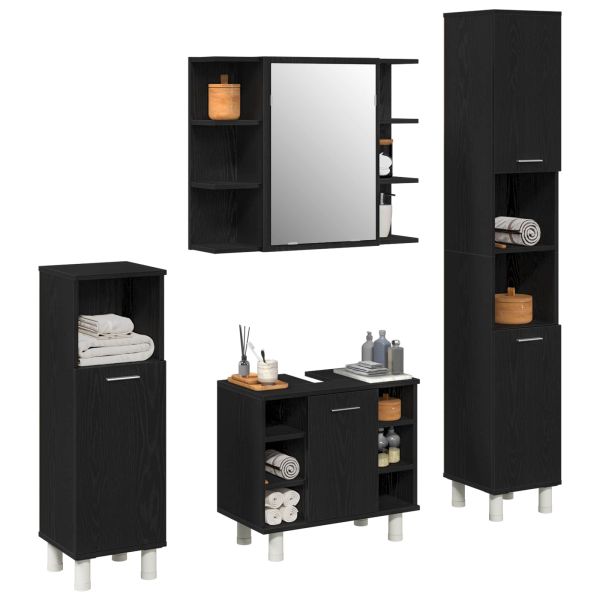 Комплект мебели за баня с рафт 4 pcs Черно 30 x 30 x 179,5 см