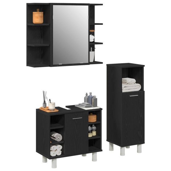 Комплект мебели за баня с рафт 3 pcs Черно 30 x 30 x 99,5 см