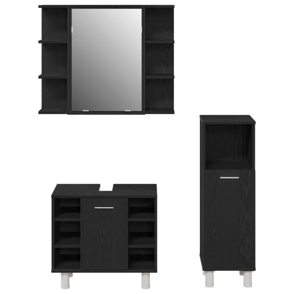 Комплект мебели за баня с рафт 3 pcs Черно 30 x 30 x 99,5 см