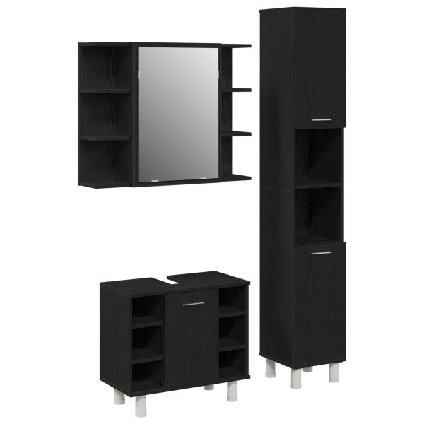 Комплект мебели за баня с рафт 3 pcs Черно 30 x 30 x 179,5 см