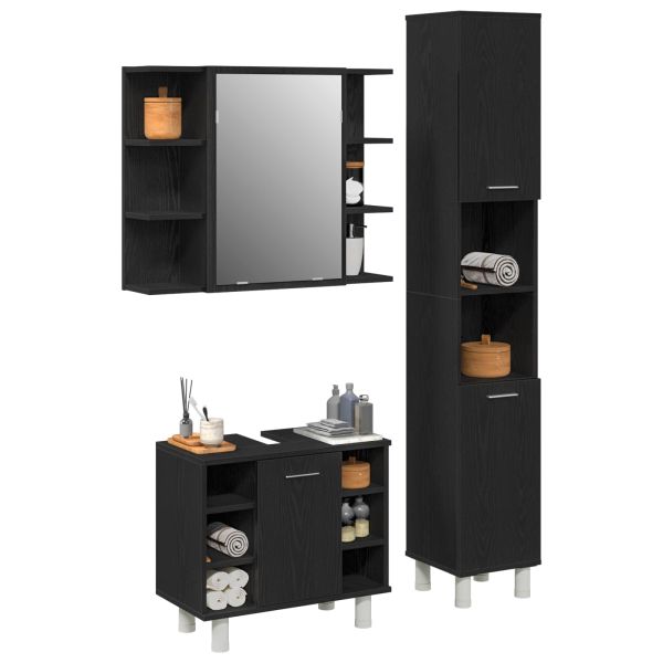 Комплект мебели за баня с рафт 3 pcs Черно 30 x 30 x 179,5 см