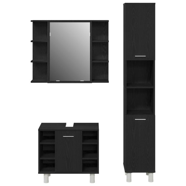 Комплект мебели за баня с рафт 3 pcs Черно 30 x 30 x 179,5 см