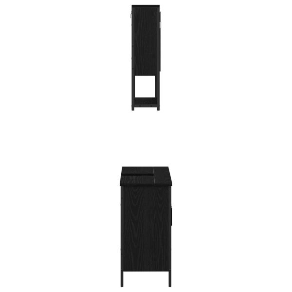 Комплект мебели за баня с рафт 2 pcs Черно Инженерно дърво
