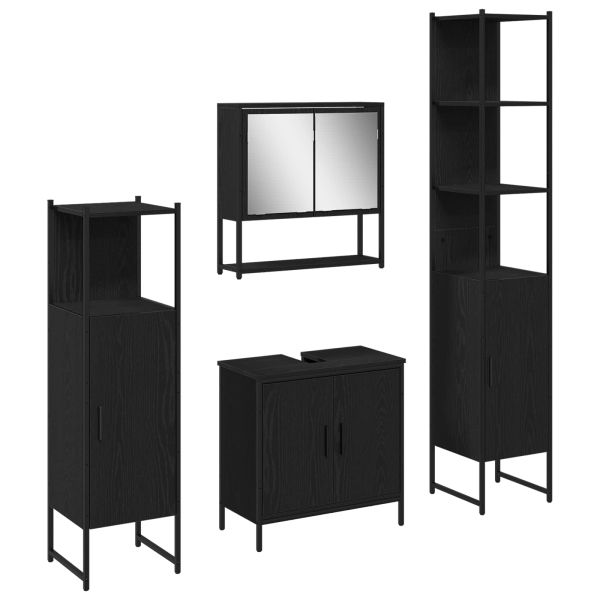 Комплект мебели за баня с рафт 4 pcs Черно Инженерно дърво