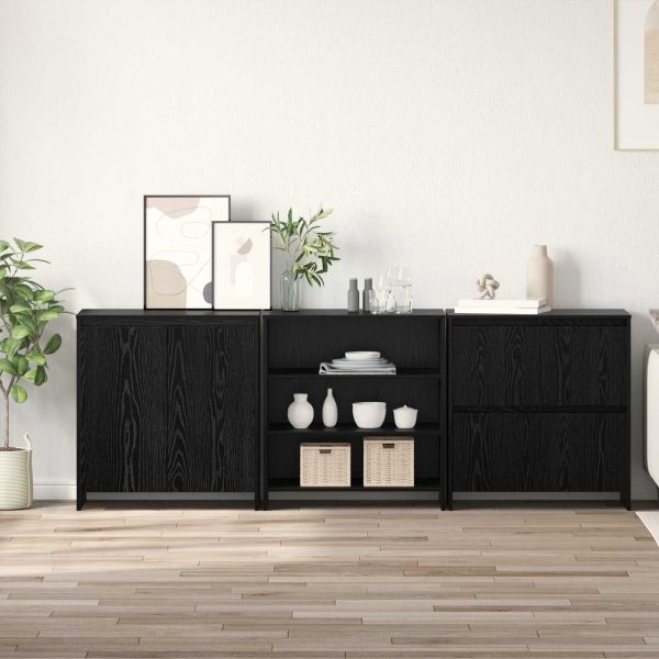 Служебен шкаф 3 pcs Черния дъб 70 x 41 x 75 см Инженерно дърво
