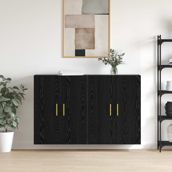 Стенно шкафче 2 pcs Черния дъб 69,5 x 34 x 90 см