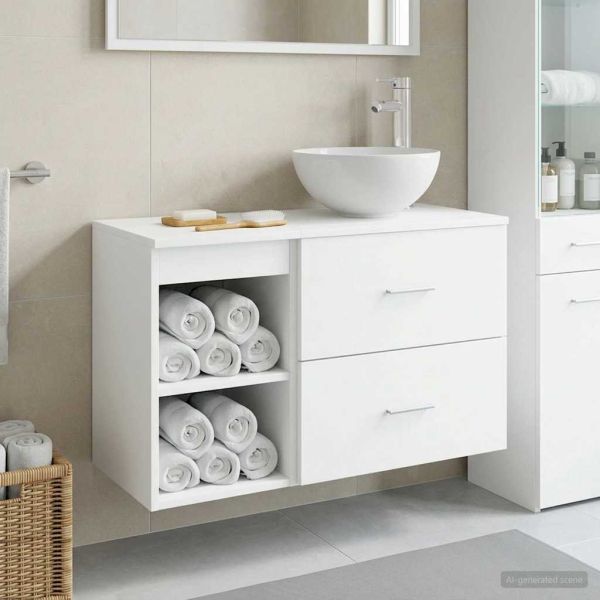 Комплект мебели за баня 2 pcs Бяло Инженерна дървесина