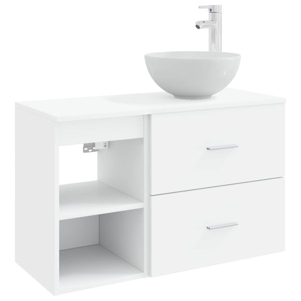 Комплект мебели за баня 2 pcs Бяло Инженерна дървесина