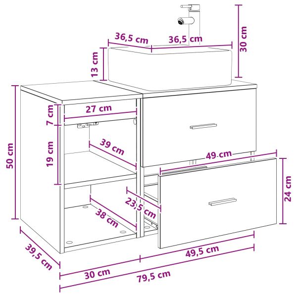 Комплект мебели за баня 2 pcs Опушен дъб Инженерна дървесина