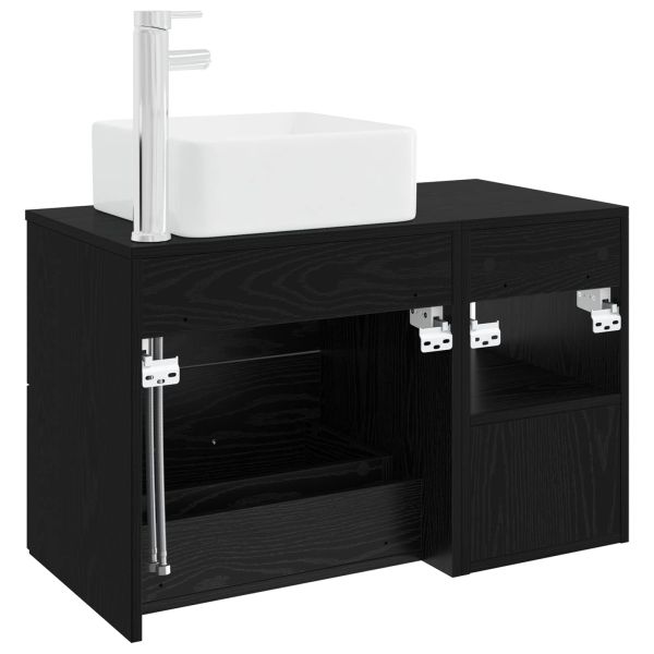 Комплект мебели за баня 2 pcs Черен дъб Инженерна дървесина
