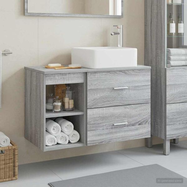 Комплект мебели за баня 2 pcs Сив Сонома Инженерна дървесина