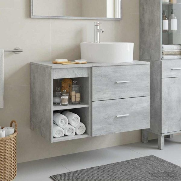 Комплект мебели за баня 2 pcs Бетонно сиво Инженерна дървесина