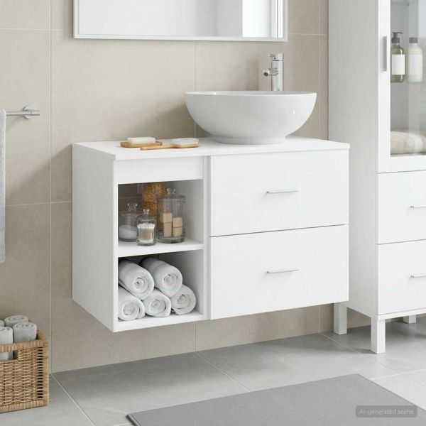 Комплект мебели за баня 2 pcs Бяло Инженерна дървесина