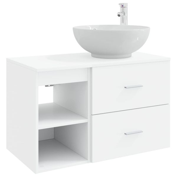 Комплект мебели за баня 2 pcs Бяло Инженерна дървесина
