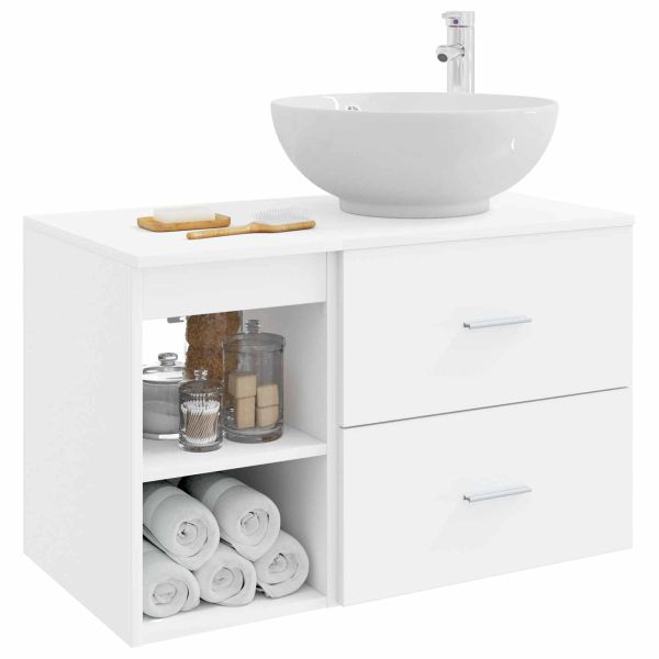 Комплект мебели за баня 2 pcs Бяло Инженерна дървесина