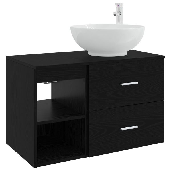 Комплект мебели за баня 2 pcs Черен дъб Инженерна дървесина