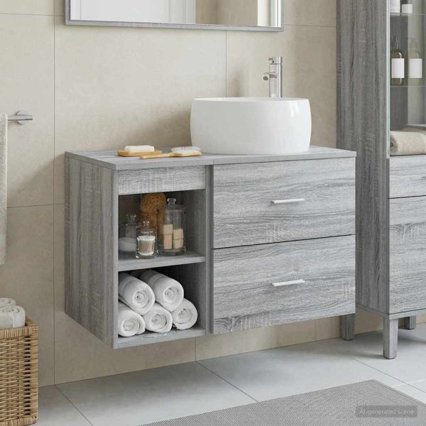 Комплект мебели за баня 2 pcs Сив Сонома Инженерна дървесина