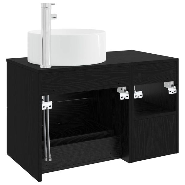 Комплект мебели за баня 2 pcs Черен дъб Инженерна дървесина