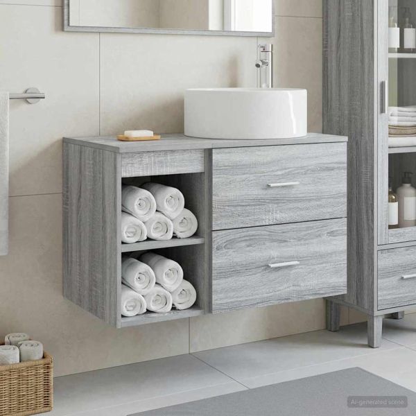 Комплект мебели за баня 2 pcs Сив Сонома Инженерна дървесина