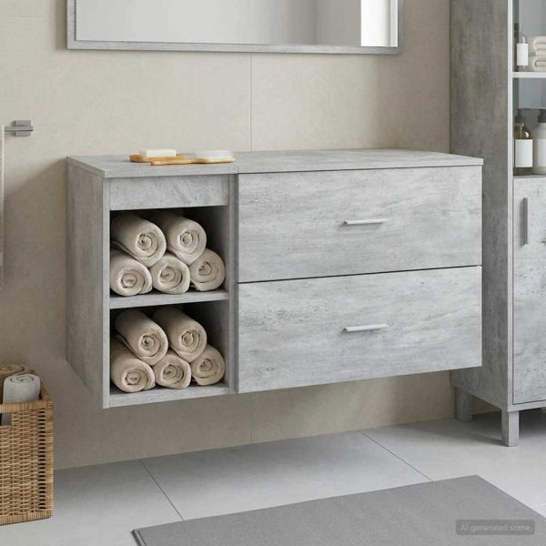 Комплект мебели за баня 2 pcs Бетонно сиво Инженерна дървесина