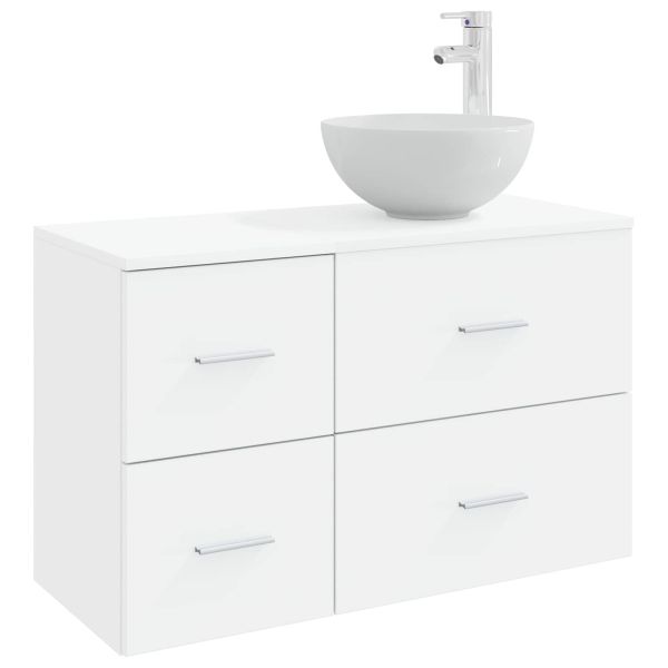 Комплект мебели за баня 2 pcs Бяло Инженерна дървесина