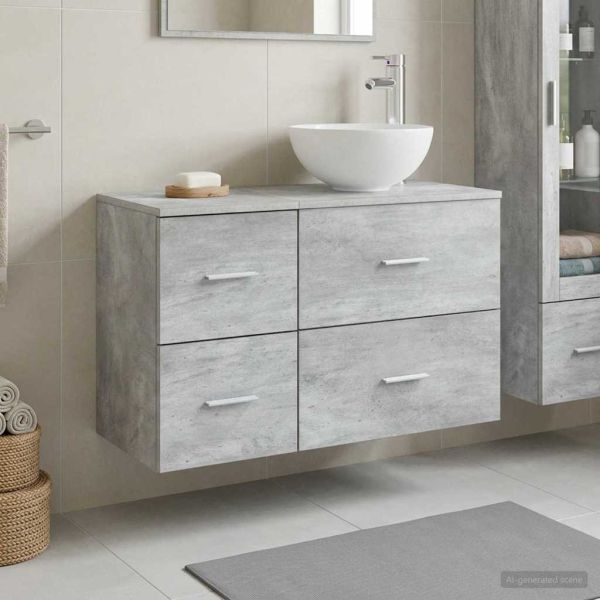 Комплект мебели за баня 2 pcs Бетонно сиво Инженерна дървесина