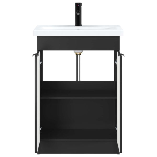 Комплект мебели за баня Черно 56 x 37,5 x 81 см
