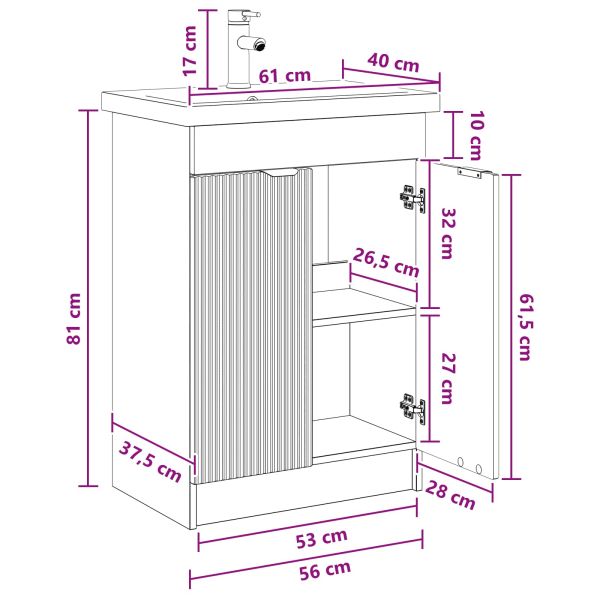 Комплект мебели за баня Опушен дъб 56 x 37,5 x 81 см