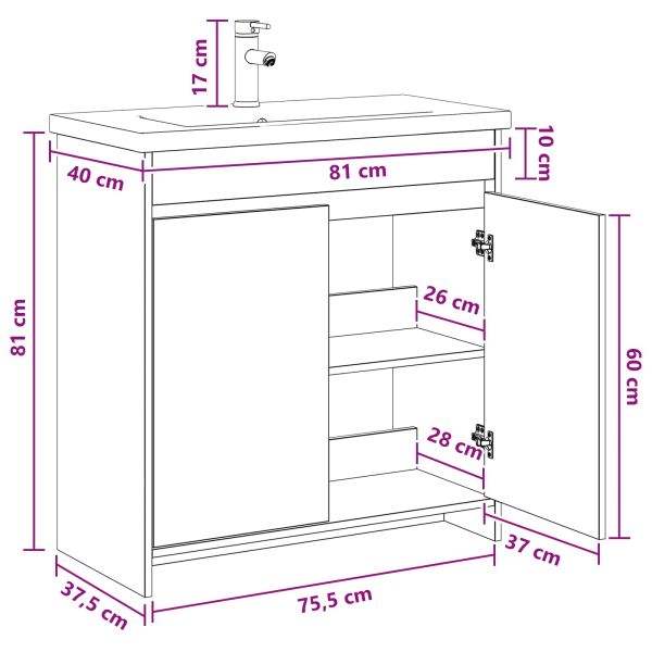 Комплект мебели за баня Черен дъб 81 x 40 x 84,5 см