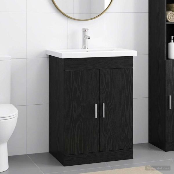 Комплект мебели за баня Черен дъб 61 x 40 x 84,5 см
