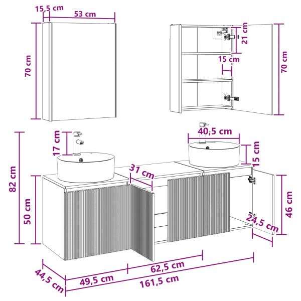 Комплект шкафове за баня 5 pcs Опушен дъб Инженерна дървесина