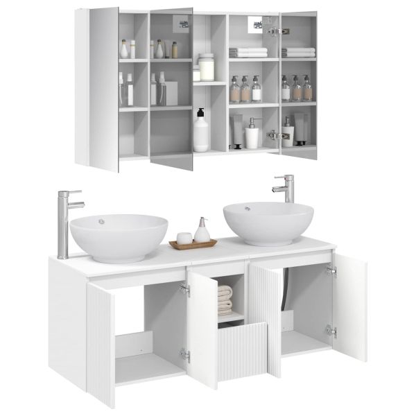 Комплект шкафове за баня 4 pcs Бяло Инженерна дървесина