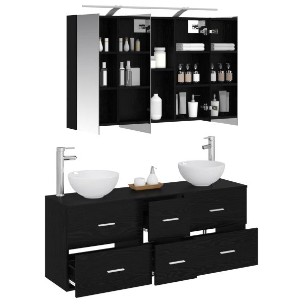 Комплект мебели за баня 4 pcs Черен дъб