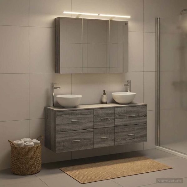 Комплект мебели за баня 4 pcs Сив Сонома