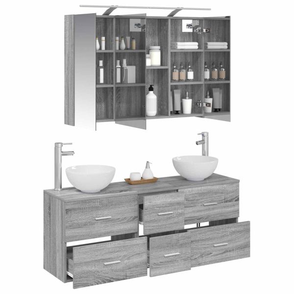 Комплект мебели за баня 4 pcs Сив Сонома