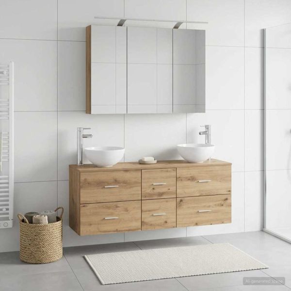 Комплект мебели за баня 4 pcs Дъб артизан