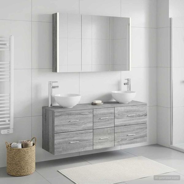 Комплект мебели за баня 4 pcs Сив Сонома