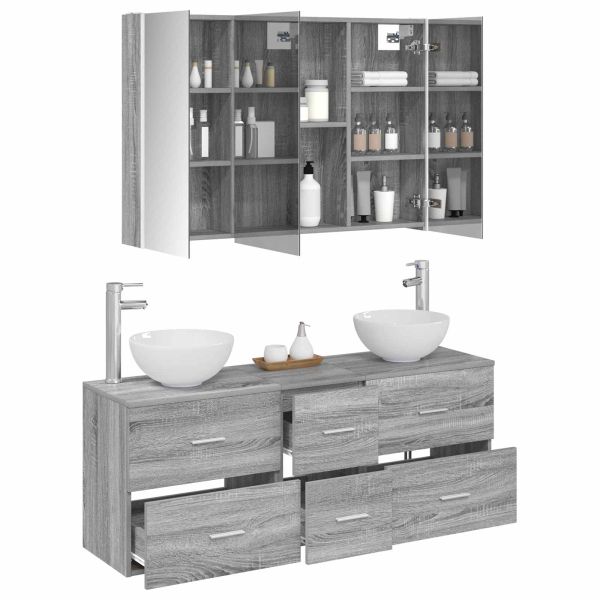 Комплект мебели за баня 4 pcs Сив Сонома