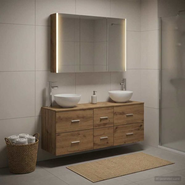 Комплект мебели за баня 4 pcs Дъб артизан