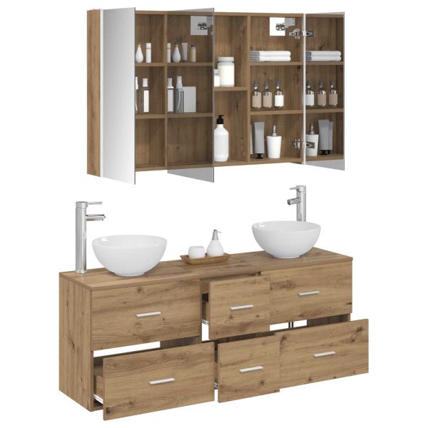 Комплект мебели за баня 4 pcs Дъб артизан
