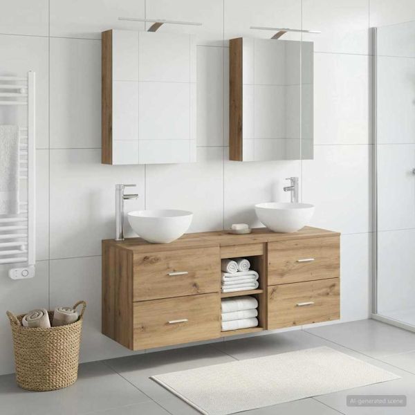 Комплект мебели за баня 5 pcs Дъб артизан